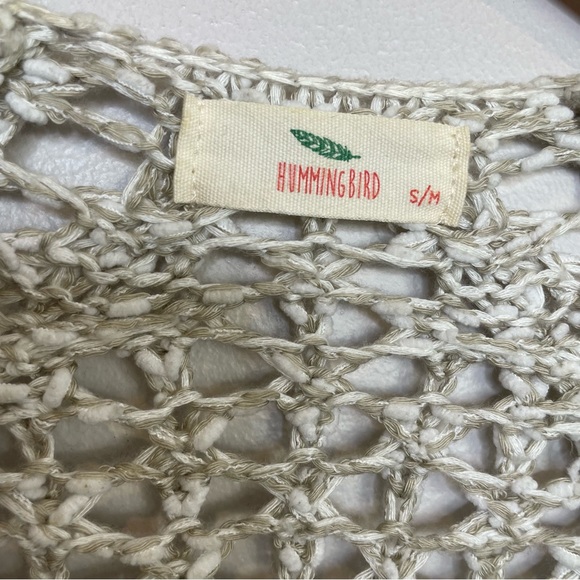 Hummingbird Open Knit Long Crochet Cardigan Marled Tan Open front S/M - Picture 8 of 12